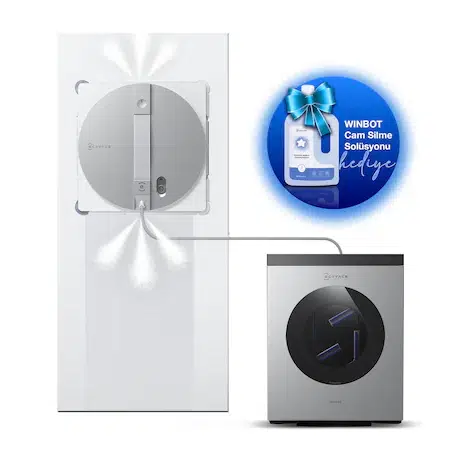 Ecovacs Winbot W3 Omni Cam Silme Robotu ve 1 lt Cam silme solüsyonu